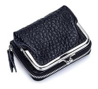 Karoukee Small Genuine Leather Wallet for Women Separable Kiss-Lock Coin Purse Zip-Around RFID-Blocking Credit Card Holder
