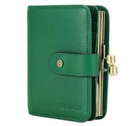Karoukee Small Trifold Wallet for Women Large Capacity Card Holder Ladies Genuine Leather Coin Purse with Kiss-Lock Pocket