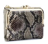 Karoukee Snake-Embossed Genuine Leather Wallet for Women, Compact Bifold Kiss-Lock Coin Purse with Zipper Pocket/8 Card Slots/ID Window, Ladies RFID-Blocking Small Card Holder - Gray/Coffee