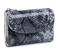 Karoukee Snake-Embossed Leather Wallet for Women - Small Trifold Wallet, RFID-Blocking Credit Card Holder with 10 Card Slots & ID Window, Compact Ladies Purse for Daily Use (Black/Gray)