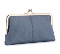 Karoukee Soft Genuine Leather Wallet for Women Vintage Style Ladies Cell Phone Purse with 8 Card Slots, Kiss-Lock Closure
