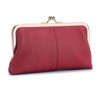 Karoukee Soft Genuine Leather Wallet for Women Vintage Style Ladies Cell Phone Purse with 8 Card Slots, Kiss-Lock Closure