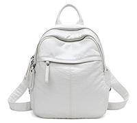 Karoukee Soft Leather Backpack for Women Lightweight Multi-Pocket Fashion Backpack Handbag, Simple Design, Medium, white( )