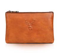 Karoukee Vegetable Tanned Leather Clutch Bag for Men Multipurpose Business Handbag Luxurious Wristlet Wallet for 9.7" Tablet