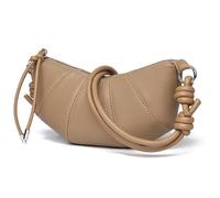 Karoukee Vintage Crescent Bag for Women, Genuine Leather Crossbody Bag with Adjustable Knotted Strap, Stylish Ladies Small Phone Shoulder Purse, Smooth Zipper Closure - Khaki