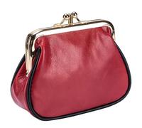 Karoukee Vintage Oil-Waxed Leather Coin Purse for Women, Mini Wallet with Gold Kiss-Lock Clasp, Double Compartments & Polka Dot Lining, Ladies Purse for Coins, Cards, Cash, Lipstick - Red