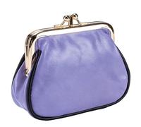 Karoukee Vintage Oil-Waxed Leather Coin Purse for Women, Mini Wallet with Gold Kiss-Lock Clasp, Double Compartments & Polka Dot Lining, Ladies Purse for Coins, Cards, Cash, Lipstick - Lavender