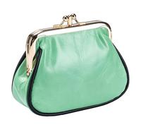 Karoukee Vintage Oil-Waxed Leather Coin Purse for Women, Mini Wallet with Gold Kiss-Lock Clasp, Double Compartments & Polka Dot Lining, Ladies Purse for Coins, Cards, Cash, Lipstick - Green