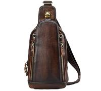 Karoukee Vintage Sling Backpack for Men Genuine Leather Crossbody Bags Multi-purpose Chest Bag Travel Daypack for 9.7" iPad