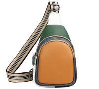 Karoukee Women’s Small Leather Sling Backpack - Color-Block Crossbody Bag with Adjustable Strap, Separate Pockets & Shoulder Carry Option, for Travel Hiking Sports - Orange