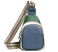 Karoukee Women’s Small Leather Sling Backpack - Color-Block Crossbody Bag with Adjustable Strap, Separate Pockets & Shoulder Carry Option, for Travel Hiking Sports - Blue