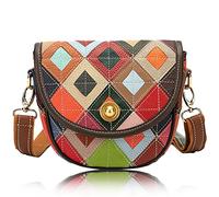 Karoukee Womens Colorful Patchwork Cowhide Leather Crossbody Bag, Stylish Small Cell Phone Saddle Shoulder Purse, Ladies Stylish Handbag