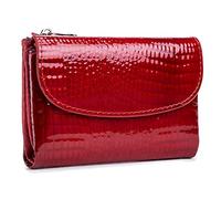 Karoukee Women's Crocodile Embossed Patent Leather Wallet, RFID Blocking Card Holder, Ladies Small Trifold Wallet, Compact Purse with 10 Card Slots/ID Window/Zipper Coin Pocket - Red