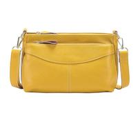 Karoukee Women's Genuine Leather Crossbody Purse, Versatile Medium Size Shoulder Bag for Everyday Use, Ladies Solid-color Handbag - 3 Separate Pockets - Adjustable & Removable Strap - Yellow