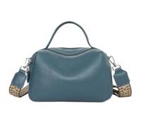 Karoukee Women's Genuine Leather Shoulder Bag, Small Crossbody Purse with 3 Separate Compartments, Ladies Handbag with Adjustable & Removable Wide Strap, Fits Tablet 9.7" - Blue