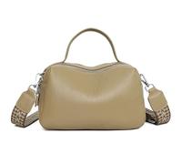 Karoukee Women's Genuine Leather Shoulder Bag, Small Crossbody Purse with 3 Separate Compartments, Ladies Handbag with Adjustable & Removable Wide Strap, Fits Tablet 9.7" - Khaki