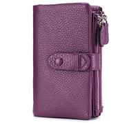 Karoukee Women's Genuine Leather Wallet, Multi Functional Large Capacity Travel Wallet with 2 Zipper Pockets, 18 Card Pockets, ID Window & Detachable Card Sleeve - Purple