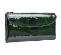 Karoukee Women's Genuine Leather Wallet with Crocodile Texture, Large Capacity RFID Blocking Card Holder, Stylish Ladies Phone Purse with 10 Card Slots, ID/Photo Window & Zipper Pocket - Dark Green