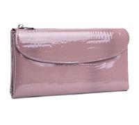 Karoukee Women's Genuine Leather Wallet with Crocodile Texture, Large Capacity RFID Blocking Card Holder, Stylish Ladies Phone Purse with 10 Card Slots, ID/Photo Window & Zipper Pocket - Pink