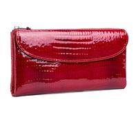 Karoukee Women's Genuine Leather Wallet with Crocodile Texture, Large Capacity RFID Blocking Card Holder, Stylish Ladies Phone Purse with 10 Card Slots, ID/Photo Window & Zipper Pocket - Red