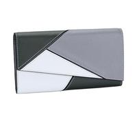 Karoukee Women's Genuine Leather Wallet with Geometric Color-Blcok Design, Modern Large Capacity Cell Phone Purse, RFID Blocking Credit Card Holder Organizer - Green/Gray/White