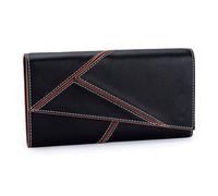 Karoukee Women's Genuine Leather Wallet with Geometric Color-Blcok Design, Modern Large Capacity Cell Phone Purse, RFID Blocking Credit Card Holder Organizer - Black/Brown