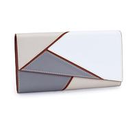 Karoukee Women's Genuine Leather Wallet with Geometric Color-Blcok Design, Modern Large Capacity Cell Phone Purse, RFID Blocking Credit Card Holder Organizer - Brown/Apricot/White