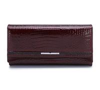Karoukee Women's Large Capacity Genuine Leather Wallet, Ladies RFID Blocking Credit Card Holder, Vintage Crocodile Texture Clutch Purse, Holds Phone up to 6.3" - Burgundy