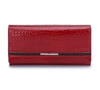 Karoukee Women's Large Capacity Genuine Leather Wallet, Ladies RFID Blocking Credit Card Holder, Vintage Crocodile Texture Clutch Purse, Holds Phone up to 6.3" - Red