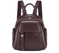 Karoukee Women's Mini Cowhide Leather Backpack Purse, Ladies Multi Compartment Daypack with Anti-theft Back Pocket, Stylish Work & Travel Backpack, Fits 9.7" Tablet - Coffee