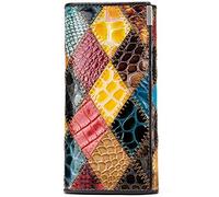 Karoukee Womens Patchwork Genuine Leather Wallet Fancy Colorful Large Capacity Phone Clutch Credit Card Holder Kiss Lock Coin Purse, Patent - Diamond, L