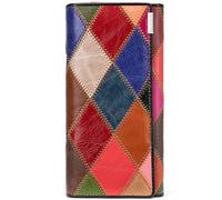 Karoukee Womens Patchwork Genuine Leather Wallet Fancy Colorful Large Capacity Phone Clutch Credit Card Holder Kiss Lock Coin Purse