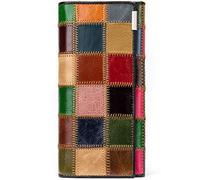 Karoukee Womens Patchwork Genuine Leather Wallet Fancy Colorful Large Capacity Phone Clutch Credit Card Holder Kiss Lock Coin Purse