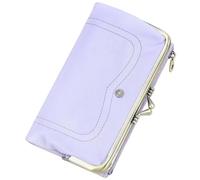 Karoukee Women's RFID Blocking Wallet Frame Clasp Closure - Goatskin Leather Purse with Phone Pocket (Fits 6.3" Device) & 8 Card Slots | Zippered Pocket Travel Organizer Coin Purse - Purple