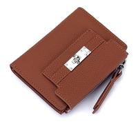 Karoukee Women's Small Bifold Wallet, Genuine Leather Purse, RFID Blocking Credit Card Holder with Zipper Coin Pocket, 9+ Card Slots & ID Window, 7 Colors Available for Daily Use & Travel - Brown