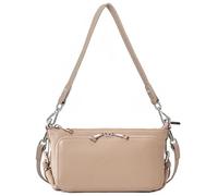 Karoukee Women's Small Genuine Pebbled Leather Crossbody Purse, Multi-purpose Shoulder Bag, 2-in-1 Wallet Purse with 10 Card Slots | Zippered Coin Pocket | 2 Removable Straps - Beige