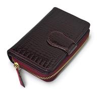 Karoukee Women's Small Patent Leather Wallet with Crocodile-Embossed Pattern - Small Zipper Coin Purse with 8 Card Slots/ID Window, Compact Large Capacity Bifold Wallet for Ladies (Wine Red)