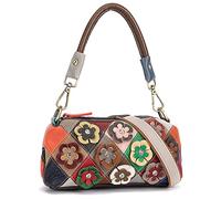 Karoukee Women's Small Satchel Handbag, Genuine Leather, Multi-colored Patchwork Design, Adjustable Crossbody Shoulder Bag