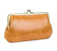 Karoukee Womens Smooth Oil-Waxed Leather Cell Phone Purse Vintage Ladies Wallet Large Credit Card Holder, Kiss-Lock Closure