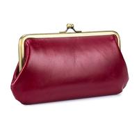 Karoukee Womens Smooth Oil-Waxed Leather Cell Phone Purse Vintage Ladies Wallet Large Credit Card Holder, Kiss-Lock Closure