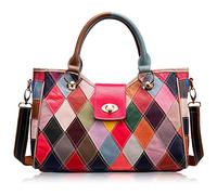 Karoukee Women's Top-handle Handbag with Colorful Patchwork Design, Stylish Leather Crossbody Shoulder Bag Purse Tote Bag for Lady