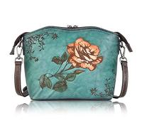 Karoukee Women's Vintage Shoulder Bag with Embossed Rose Pattern, Fine Genuine Leather Crossbody Bag, Ladies Fashion Handbag