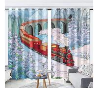 KARPIX Curtains with Eyelets, Opaque Curtains, Train Locomotive Curtain, Polyester Train Window Curtain, 3D Home Decoration Curtains for Children's Room (6.150 x 166 cm (2 x 75 x 166 cm))
