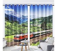 KARPIX Curtains with Eyelets, Opaque Curtains, Train Locomotive Curtain, Polyester Train Window Curtain, 3D Home Decoration Curtains for Children's Room (1, 100 x 140 cm (2 x 50 x 140 cm))