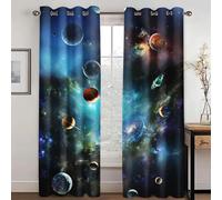 KARPIX Universe Planet Window Curtain, Space Starry Clear Curtains with Eyelets, Opaque Curtain for Children and Teenagers, 2 Panels (1.150 x 166 cm (2 x 75 x 166 cm))
