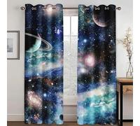 KARPIX Universe Planet Window Curtain, Space Starry Clear Curtains with Eyelets, Opaque Curtain for Children and Teenagers, 2 Panels (10.183 x 160 cm (2 x 91 x 160 cm))