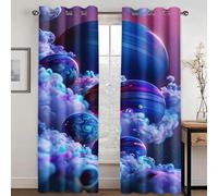 KARPIX Universe Planet Window Curtain, Space Starry Clear Curtains with Eyelets, Opaque Curtain for Children and Teenagers, 2 Panels (9.183 x 160 cm (2 x 91 x 160 cm)
