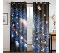 KARPIX Universe Planet Window Curtain, Space, Starry Clear Curtains with Eyelets, Opaque Curtain for Children and Teenagers, 2 Panels (5.220 x 215 cm (2 x 110 x 215 cm))