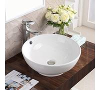 Karran Valera 17" White Vessel Bathroom Sink - Round Above Counter Vitreous China Ceramic Lavatory Basin with Overflow Drain, Modern Bathroom Vanity Sink VC-410-WH