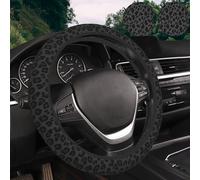 KARREAL Black Leopard Print Steering Wheel Cover & 2 Pcs Ceramic Absorbent Cupholder Coasters, Car Accessories Decorations for Women, Fit 14.5-15 Inch Auto, Suvs, Truck